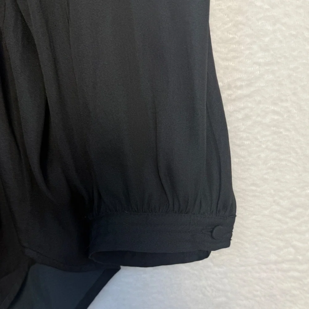 LOFT Women Black Long Sleeve Tassel Tie V-Neck Boho Blouse Top Size‎ S